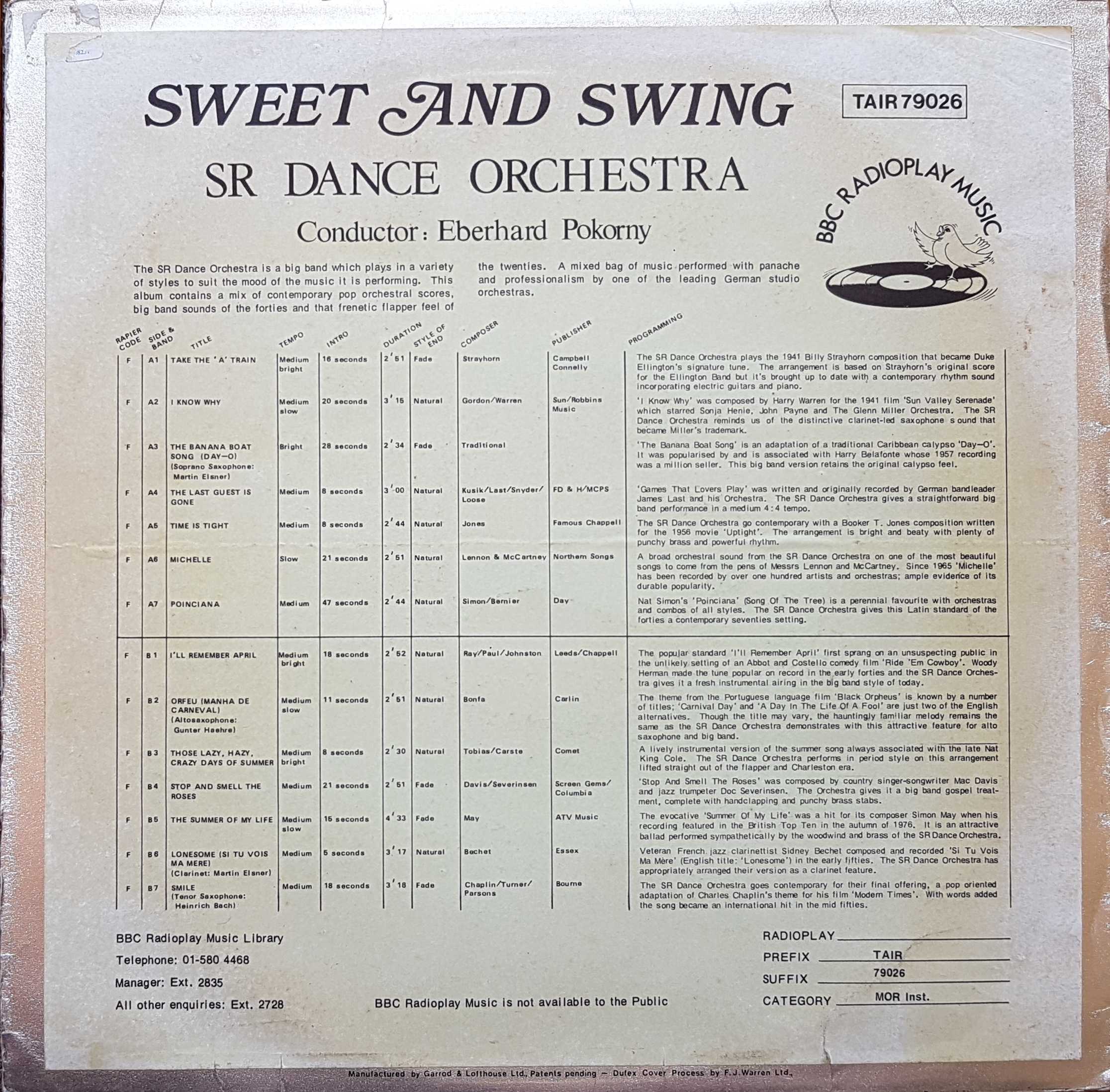 Picture of TAIR 79026 Sweet and sing by artist SR Dance Orchestra from the BBC records and Tapes library